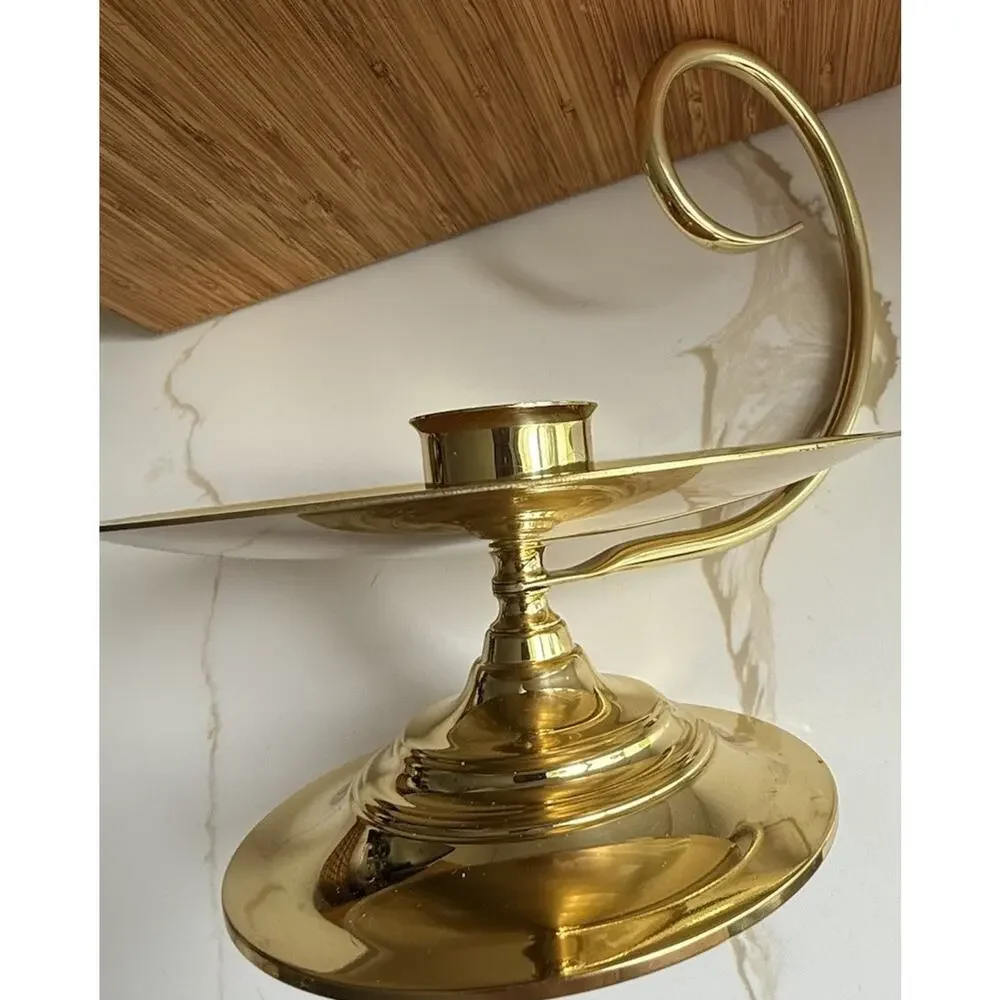 Baldwin Large Brass Taper Candle Stick Holder With Spiral Finger Loop 9